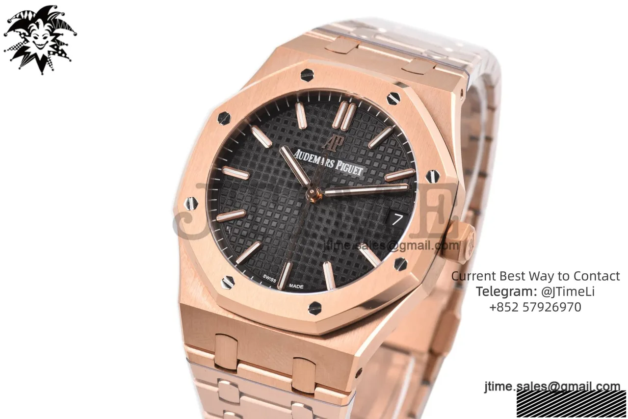 Royal Oak 41mm 15500 RG JF 1:1 Best Edition Black Dial on RG Bracelet SA4302 Super Clone