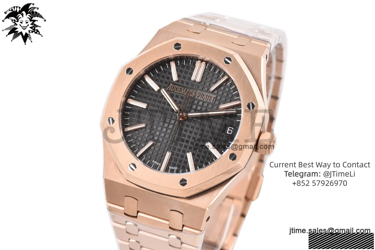 Royal Oak 41mm 15510 RG JF 1:1 Best Edition Black Dial on RG Bracelet SA4302 Super Clone