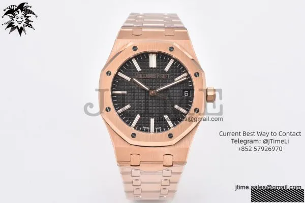Royal Oak 41mm 15510 RG JF 1:1 Best Edition Black Dial on RG Bracelet SA4302 Super Clone — photo 44
