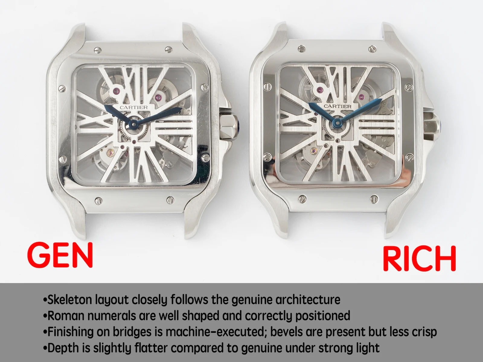 Cartier Santos Skeleton RICH vs GEN — photo 2